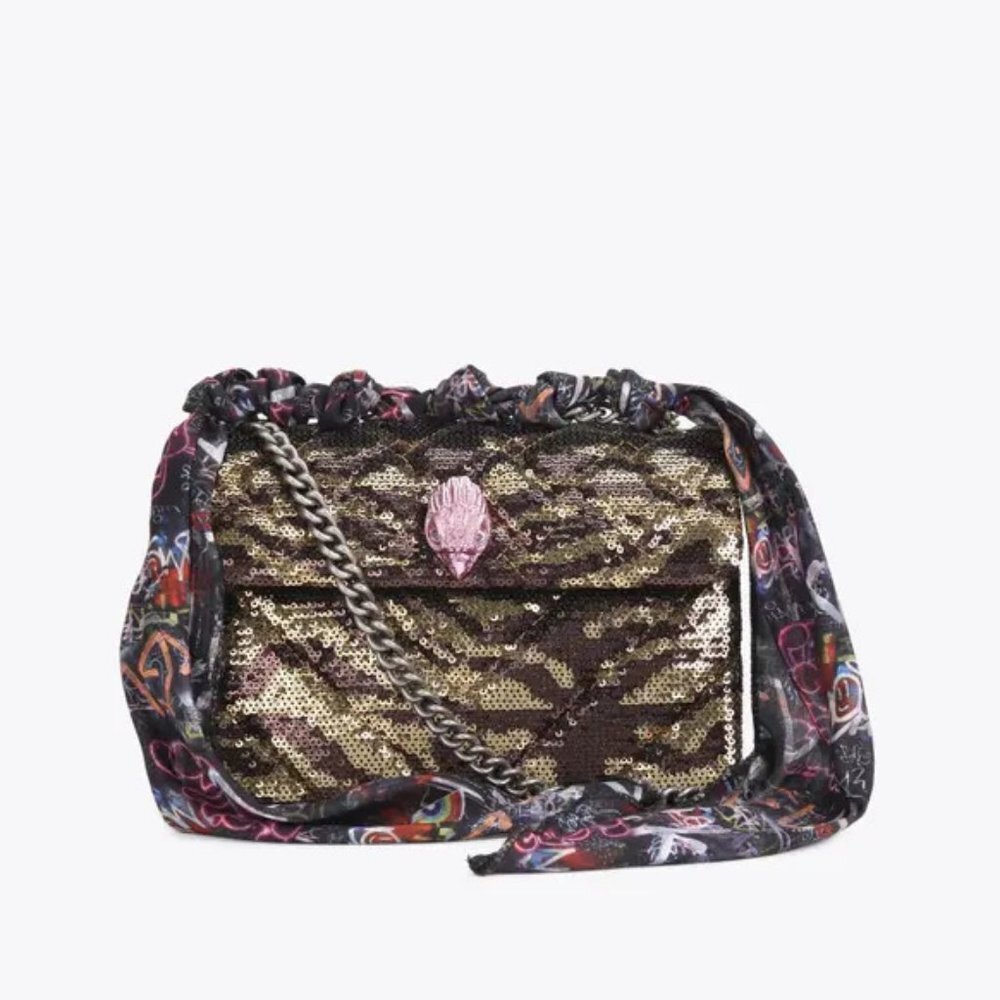 Kurt Geiger London Sequins Medium Kensington NWT Chain Strap Scarf Animal Print